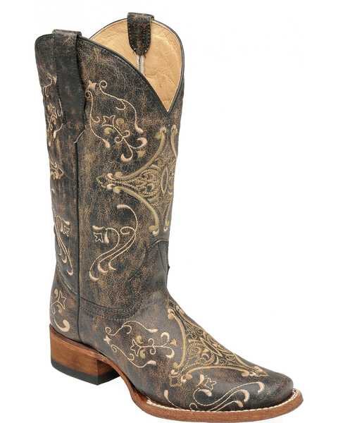 Circle G Women's Diamond Embroidered Western Boots, Black, hi-res