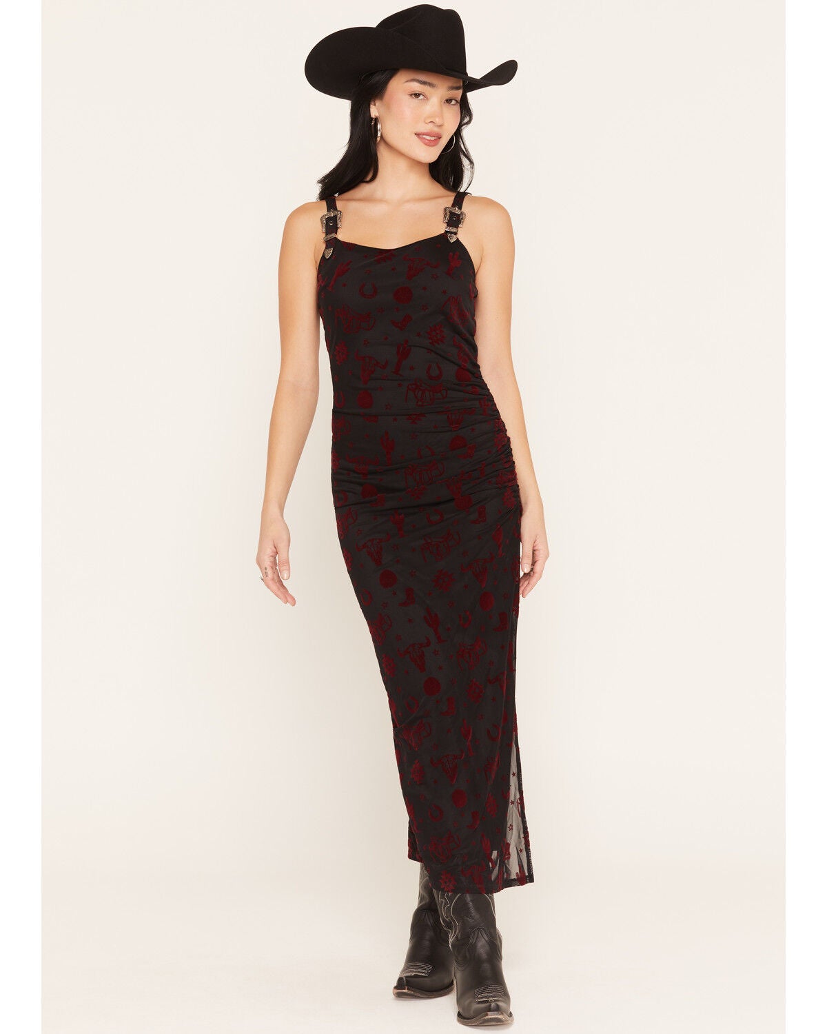 Image #1 - Rock & Roll Women's Flocked Conversational Print Mesh Mini Dress, Black, hi-res