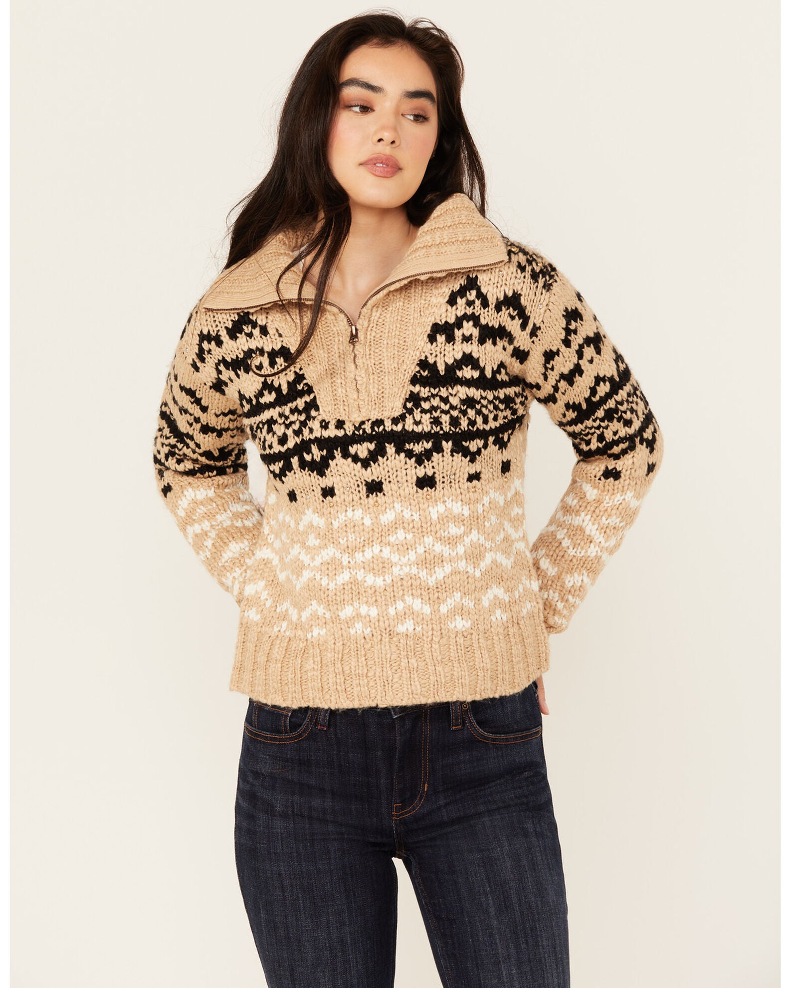 Idyllwind Women's Otay Studded Southwestern Pullover Sweater, Nude