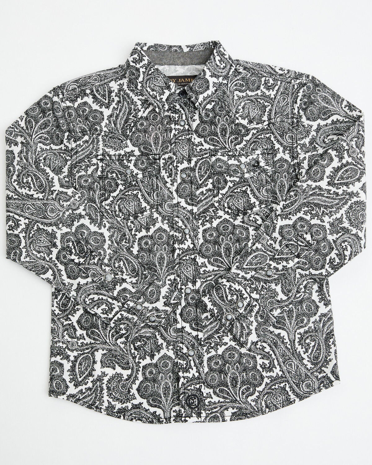 Image #1 - Cody James Toddler Boys' Botanical Paisley Print Long Sleeve Snap Western Shirt, Black, hi-res