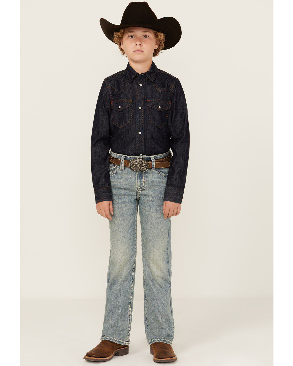 Image #1 - Rock & Roll Denim Boys' Two Tone Bootcut Denim Jeans, Blue, hi-res