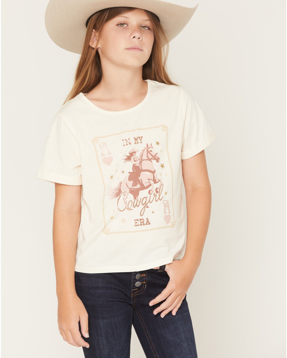 Buttercup Girls' In My Cowgirl Era Short Sleeve Graphic Tee, Off White, hi-res