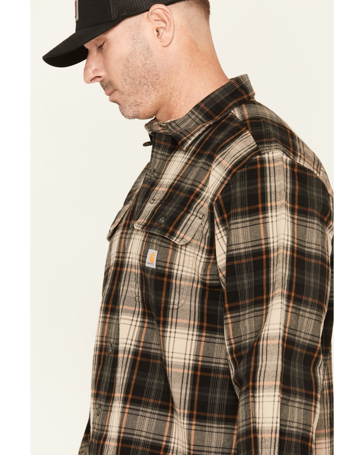 Image #2 - Carhartt Men's Hubbard Loose Fit Heavyweight Plaid Print Long Sleeve Flannel Shirt, Black, hi-res