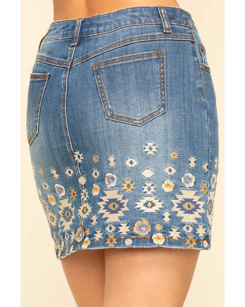 Stetson Women's Denim Southwestern Embroidered Mini Skirt , Blue, hi-res