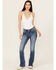 Image #3 - Miss Me Women's Dark Wash Mid Rise Faux Flap Pocket 34" Bootcut Stretch Denim Jeans, Dark Wash, hi-res