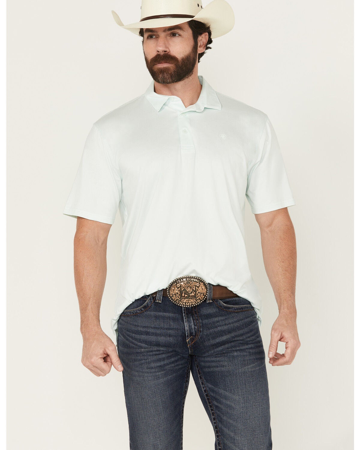 Ariat Men's Charger 2.0 Short Sleeve Button-Down Performance Polo, Turquoise, hi-res