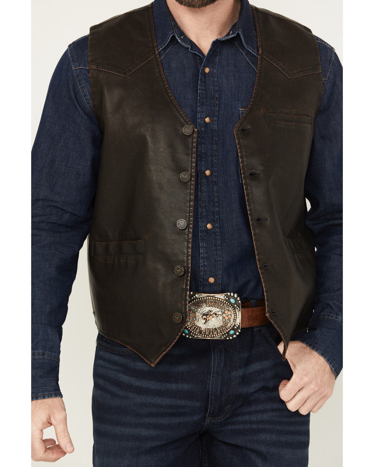 Image #3 - Cody James Men's Durango Button-Down Faux Leather Vest, Brown, hi-res