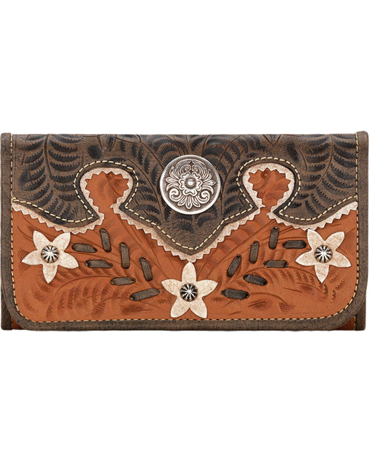 American West Golden Tan Desert Wildflower Ladies Wallet, Tan, hi-res