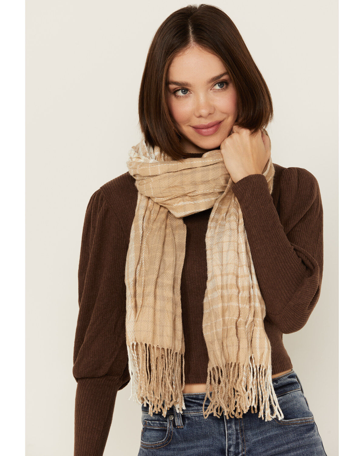Image #1 - Cleo + Wolf Women's Crinkle Scarf, Cream, hi-res