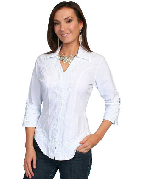 Scully Women's 3/4 Sleeve Blouse, White, hi-res