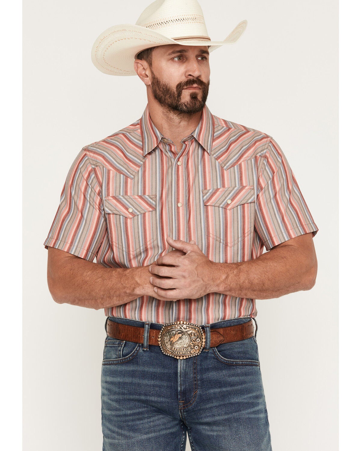 Cody James Men's Old Skool Striped Short Sleeve Snap Western Shirt, Multi, hi-res