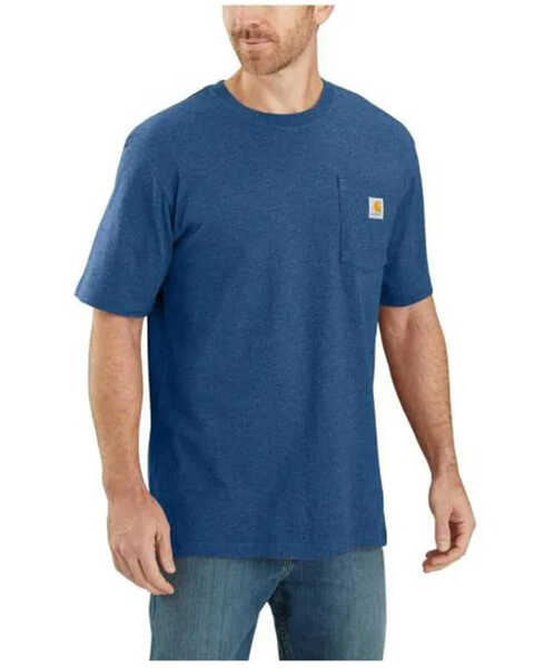 Carhartt Men's Loose Fit Heavyweight Logo Pocket Work T-Shirt, Blue, hi-res