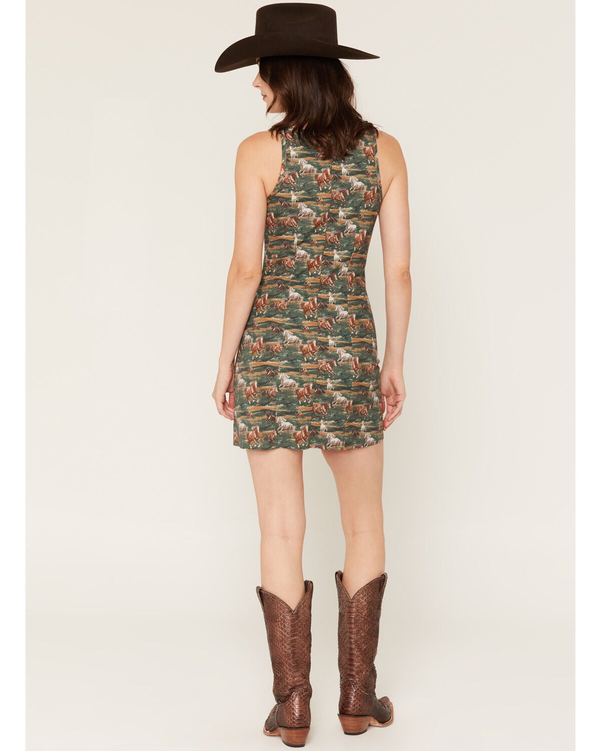 Image #4 - Rock & Roll Denim Women's Horse Print Sleeveless Mini Dress, Green, hi-res