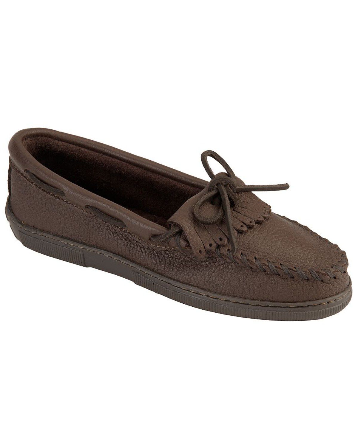Women's Minnetonka Moosehide Fringed Kiltie Moccasins, Chocolate, hi-res