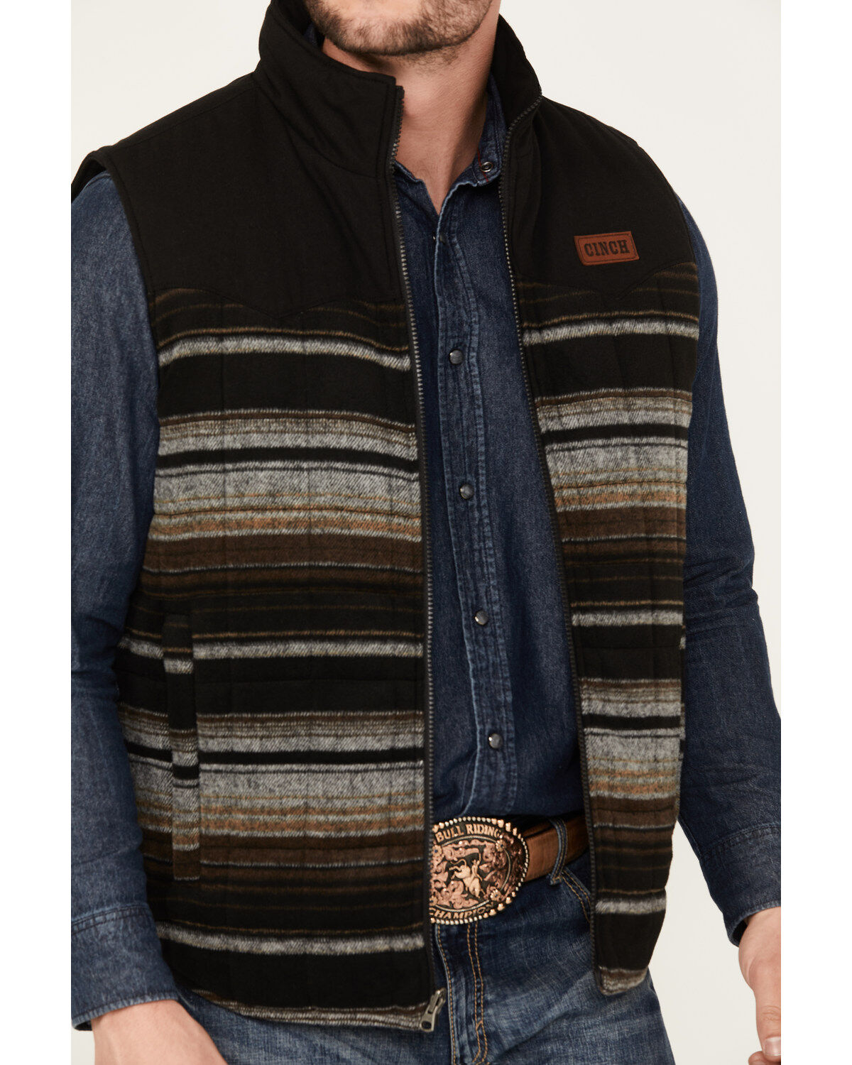格安SALEスタート！ Canvas Men's Cinch Reversible Vest Zip Striped Quilted トップス