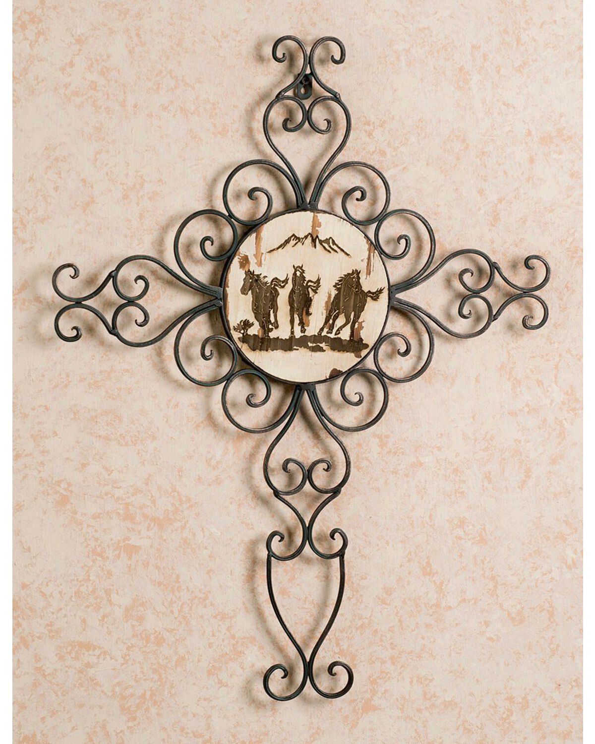 Image #1 - Running Horses Metal Wall Cross, Brown, hi-res