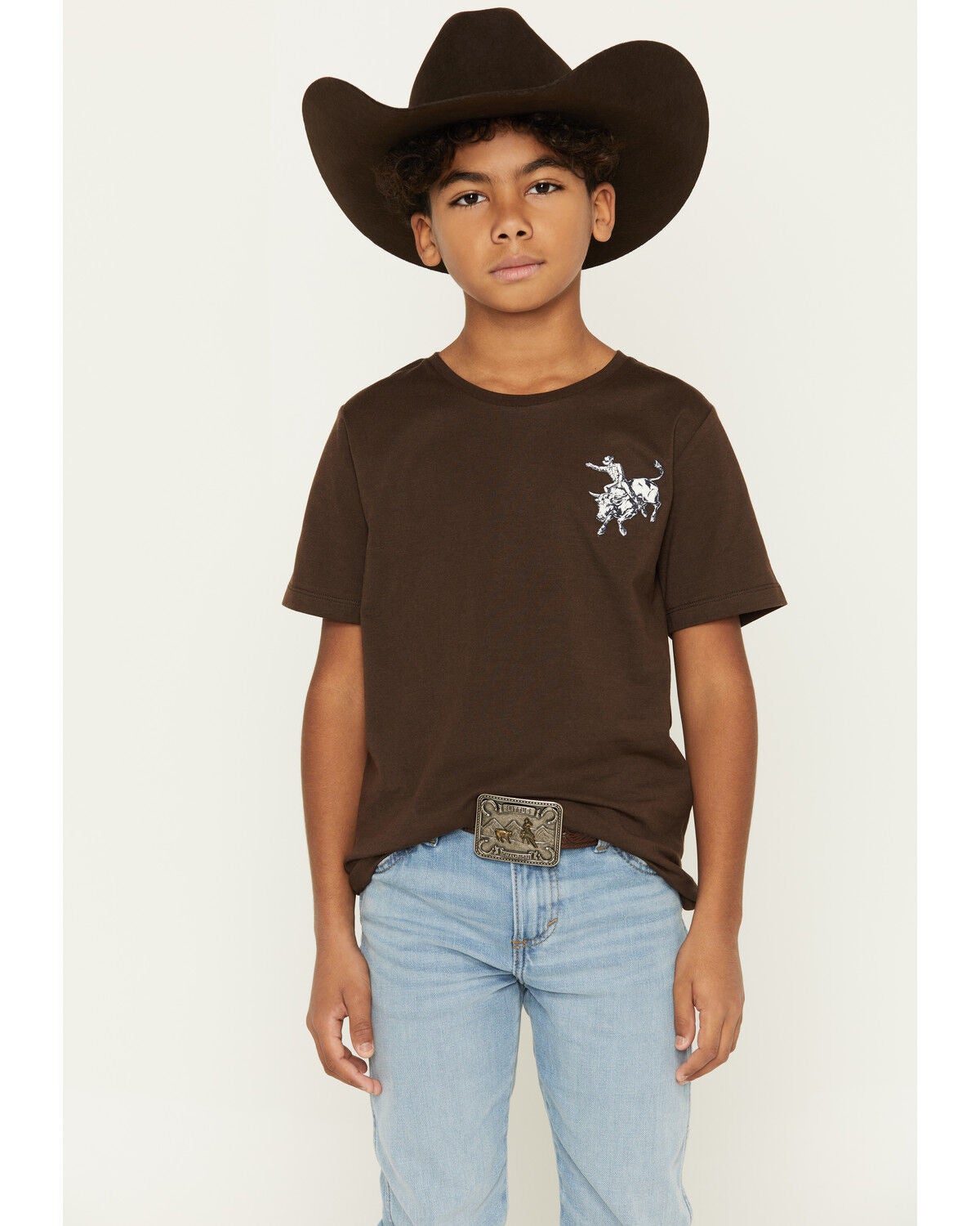 Sable Sky Boys' Rodeo Bull Rider Short Sleeve Graphic T-Shirt, Dark Brown, hi-res