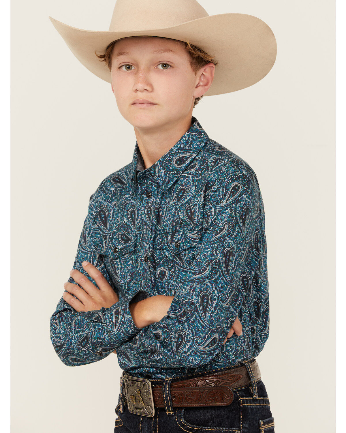 Cody James Boys' Lasso Paisley Print Long Sleeve Snap Western Shirt