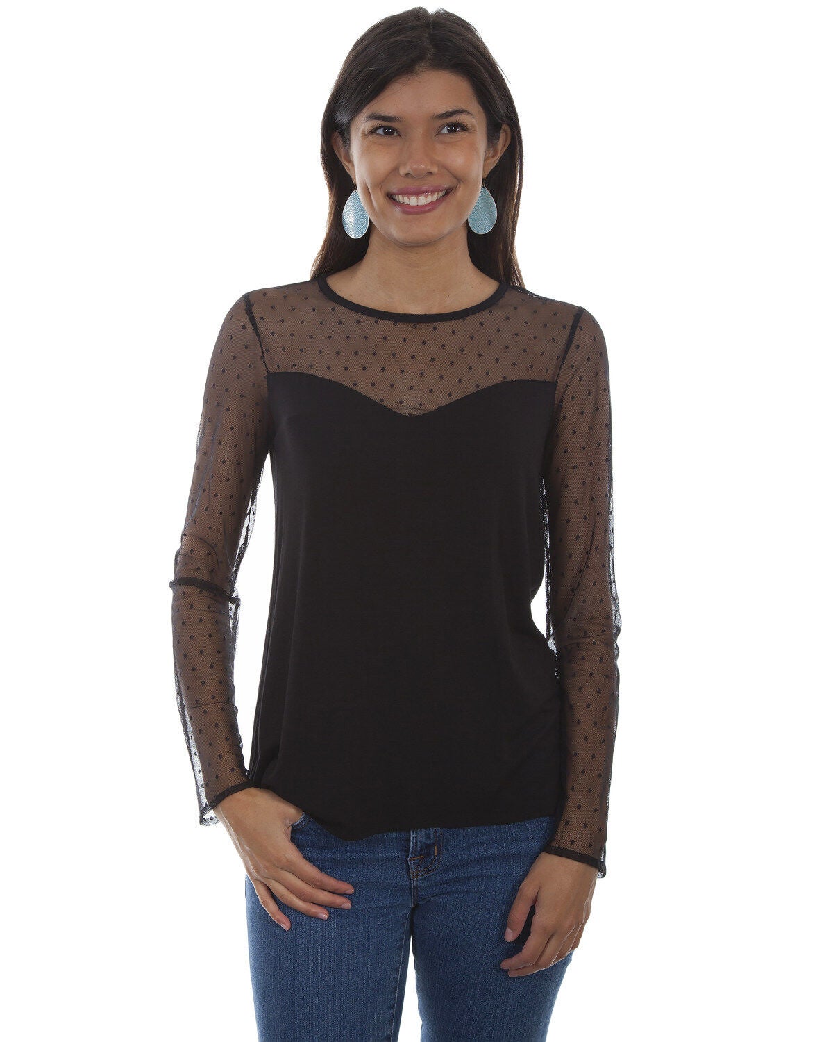 Image #1 - Honey Creek by Scully Women's Black Swiss Dot Sweetheart Top, Black, hi-res