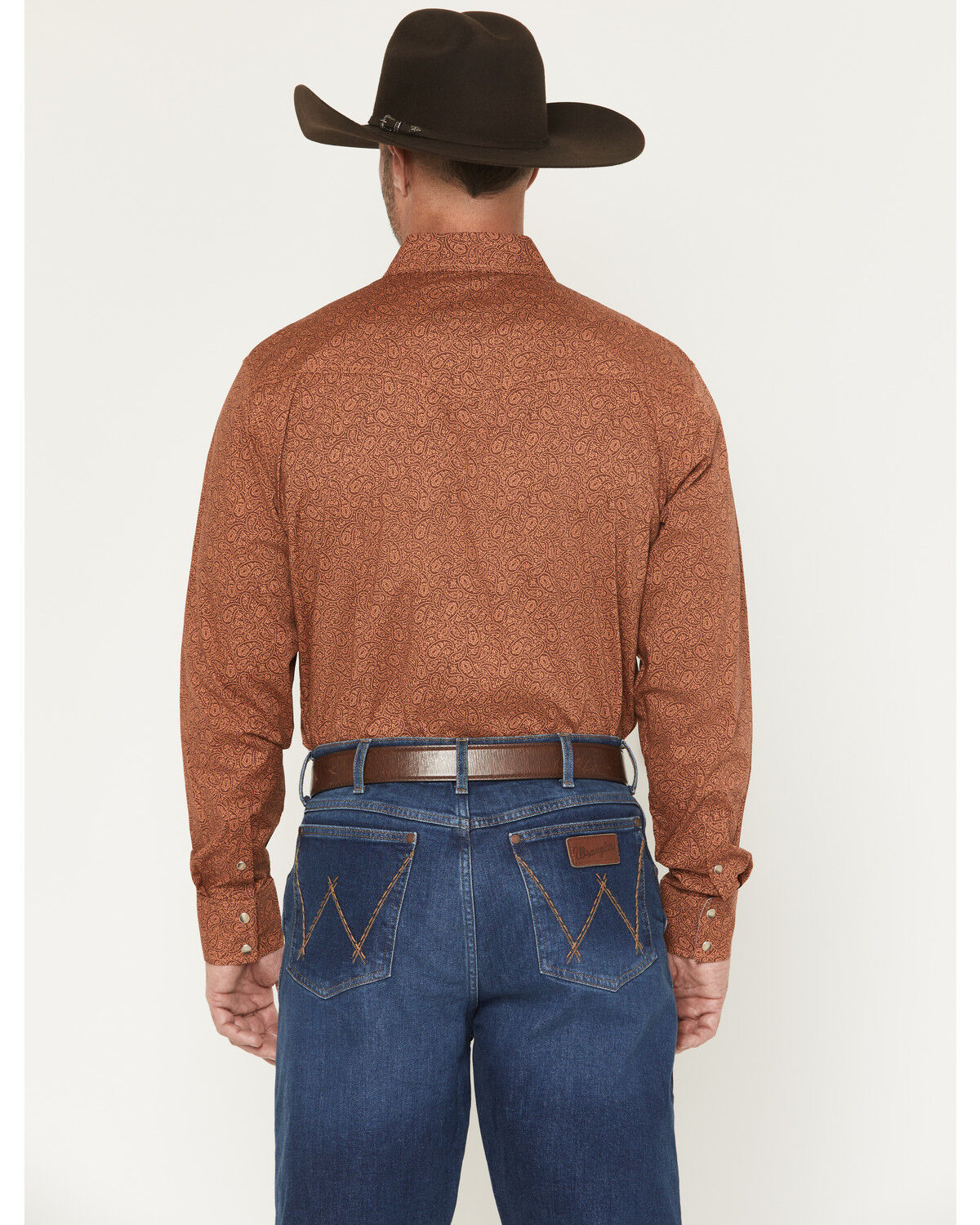 Image #4 - Wrangler 20X Men's Paisley Print Long Sleeve Snap Stretch Western Shirt, Rust Copper, hi-res