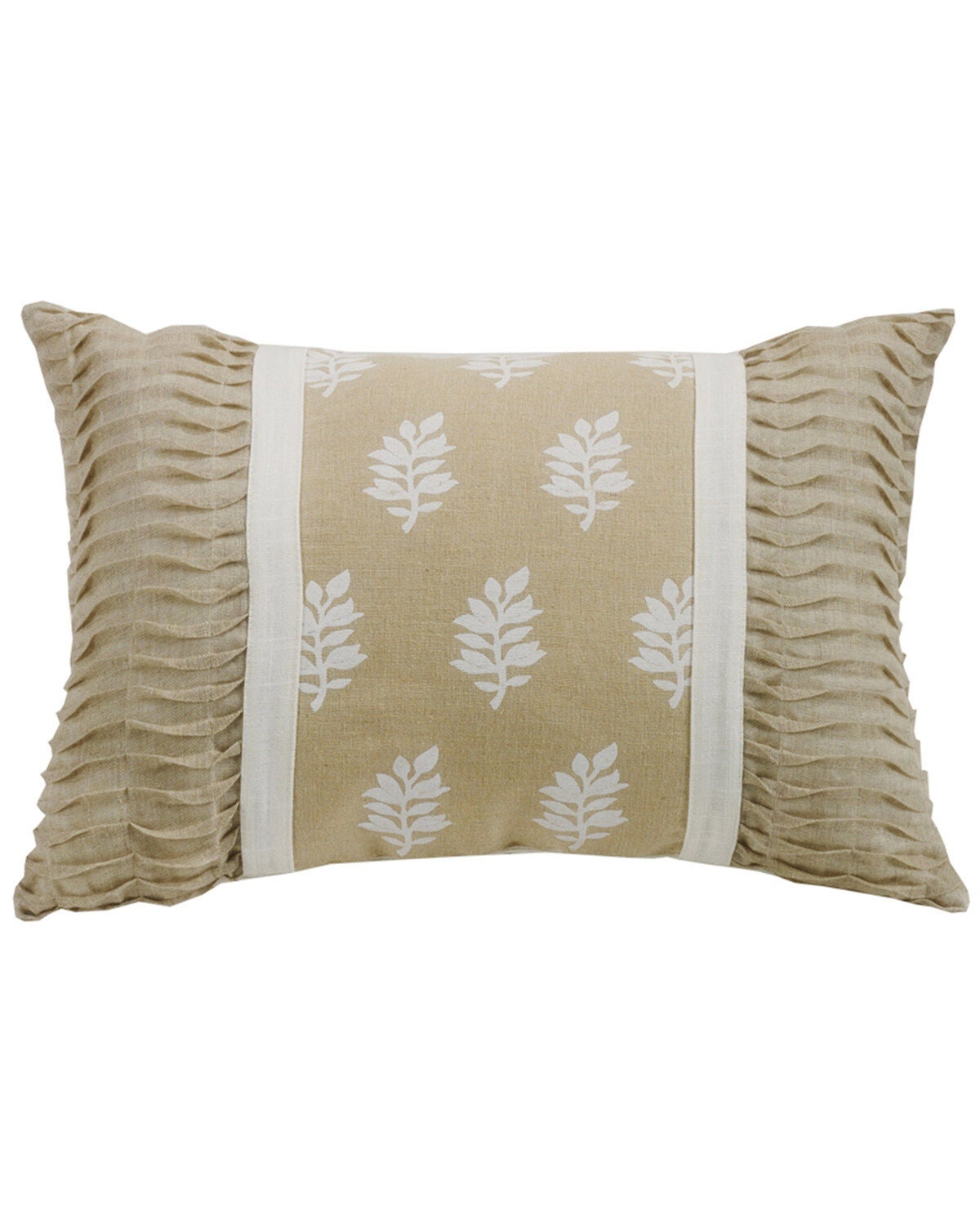 HiEnd Accents Oblong Rouching Ends Pillow, Cream, hi-res