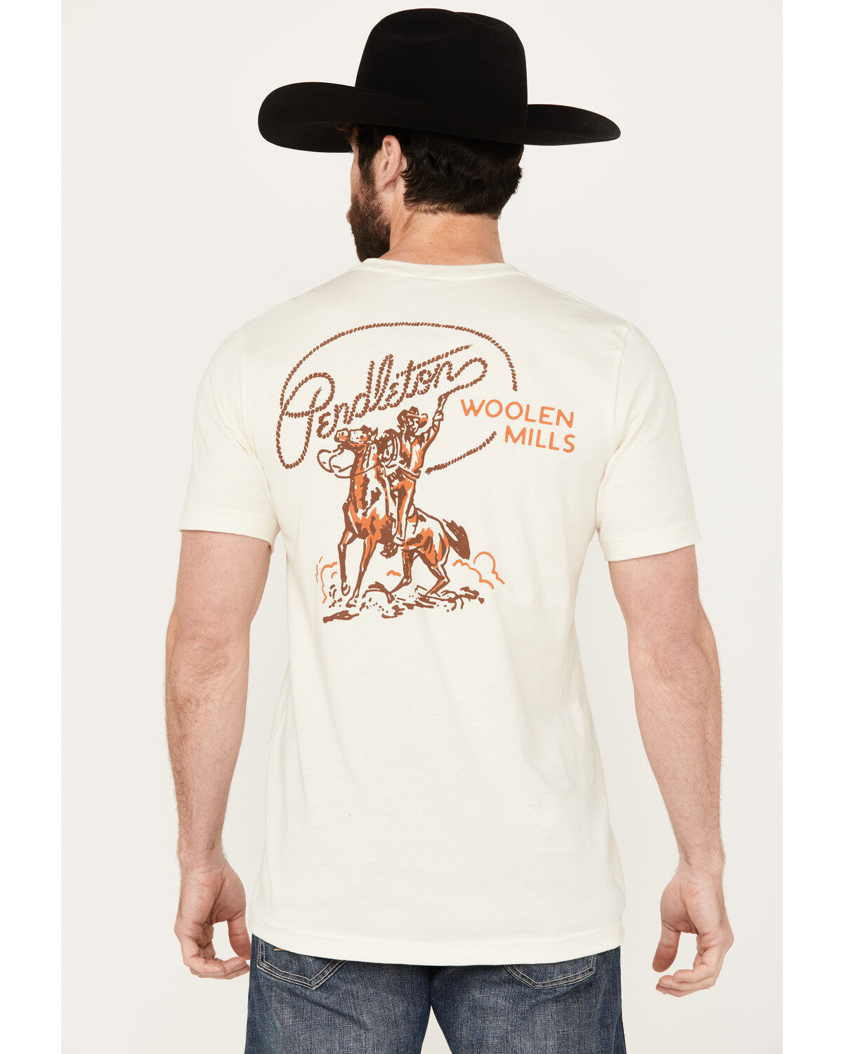 Image #1 - Pendleton Men's Boot Barn Exclusive Rancher Short Sleeve Graphic T-Shirt, Sand, hi-res