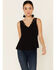 Shyanne Women's Black Ladder Lace Trim Tank Top , Black, hi-res