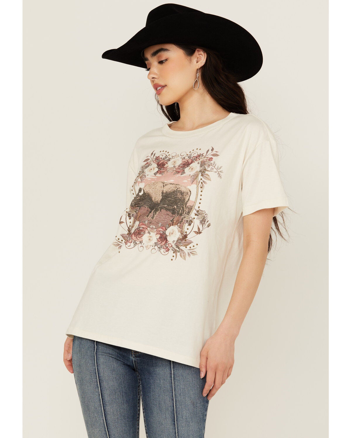 Shyanne Women's Bison Short Sleeve Graphic Tee, Off White, hi-res