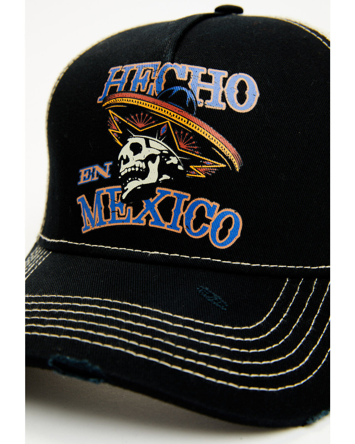 Image #2 - Moonshine Spirit Men's Hecho En Mexico Skull Graphic Mesh-Back Ball Cap, Black, hi-res