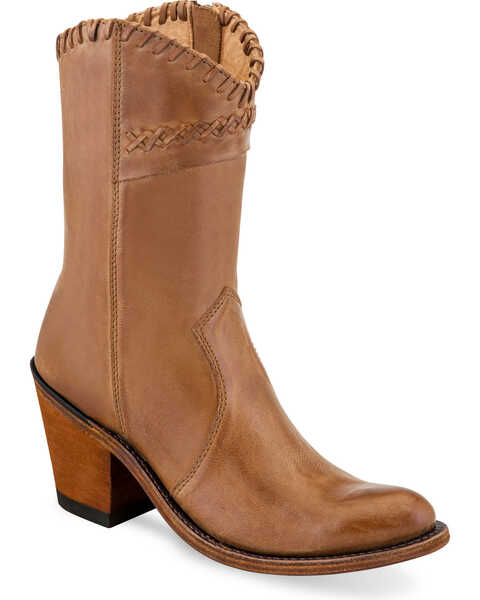 Image #1 - Old West Women's Tan Cross Stitch Western Boots - Round Toe, , hi-res