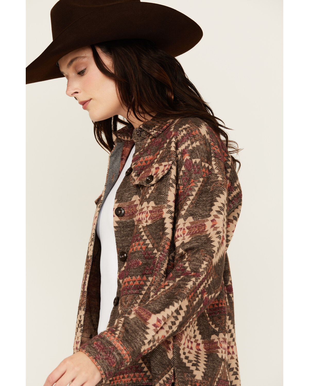 Image #2 - Rock & Roll Denim Women's Southwestern Print Shacket, Brown, hi-res