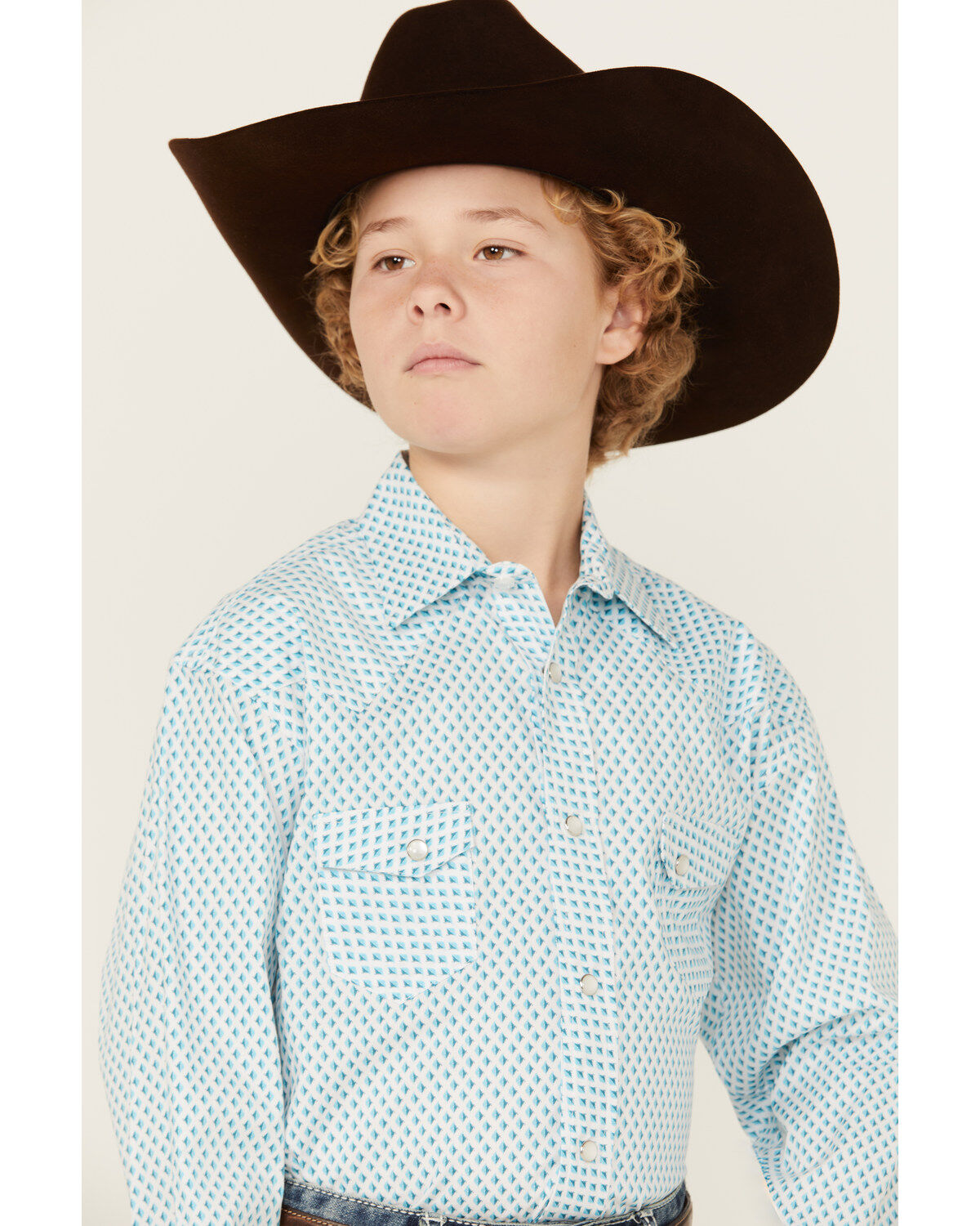 Image #2 - Rock & Roll Denim Boys' Dizzy Geo Print Long Sleeve Pearl Snap Western Shirt, Turquoise, hi-res