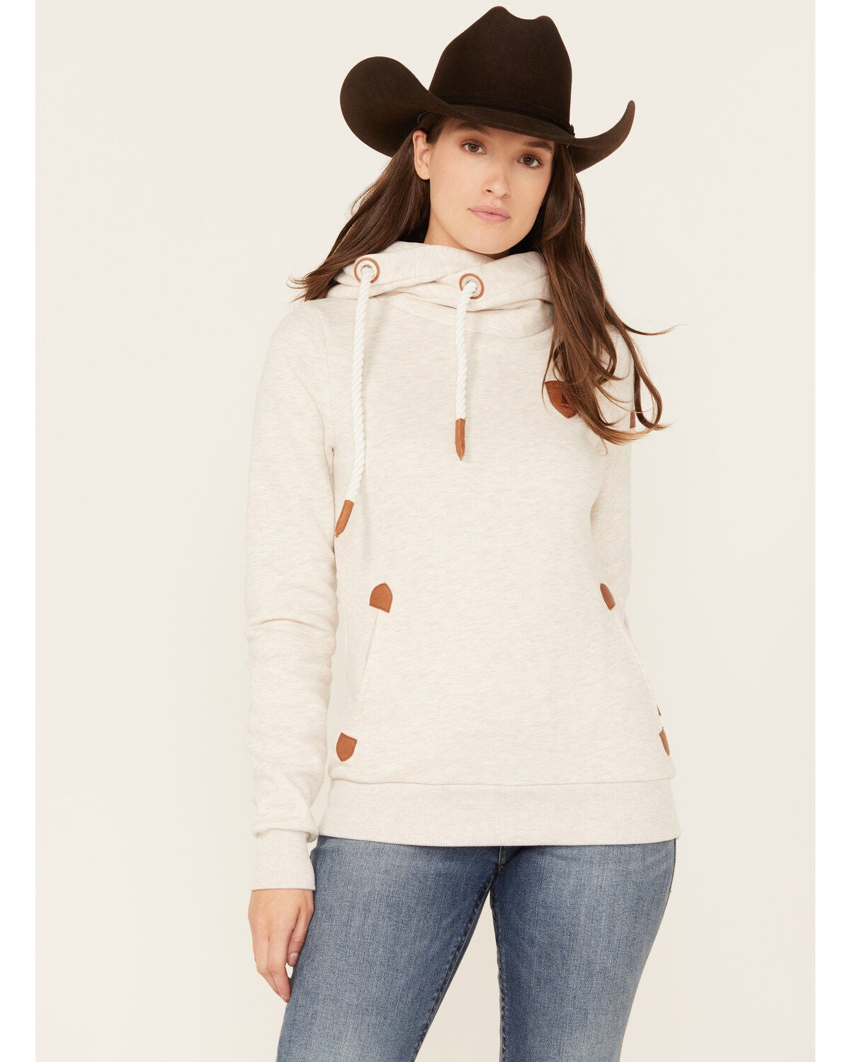 Wanakome Women's Artemis Cowl Neck Hooded Sweatshirt, Oatmeal, hi-res