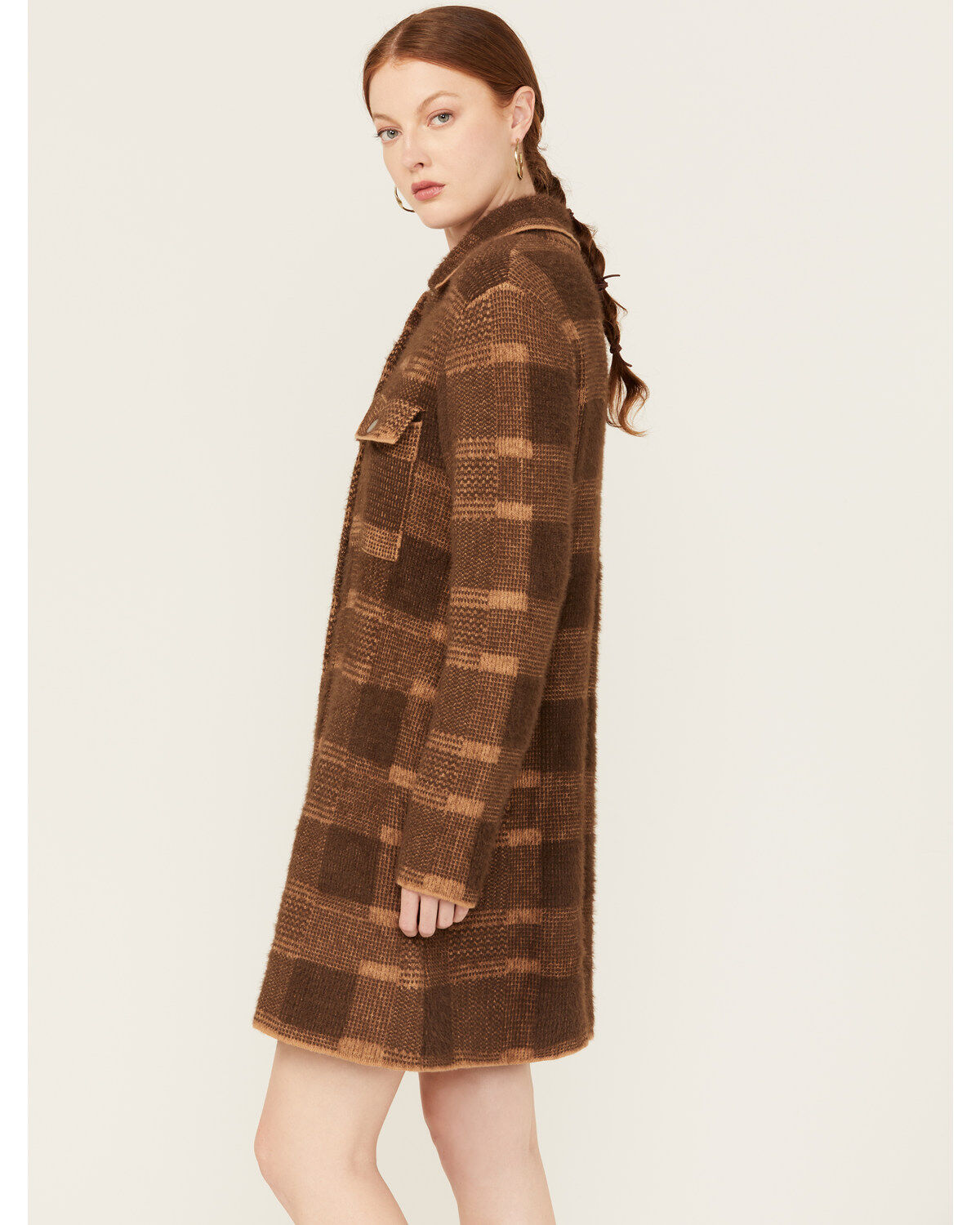 Image #2 - Panhandle Women's Plaid Print Knit Sweater Coat, Dark Brown, hi-res