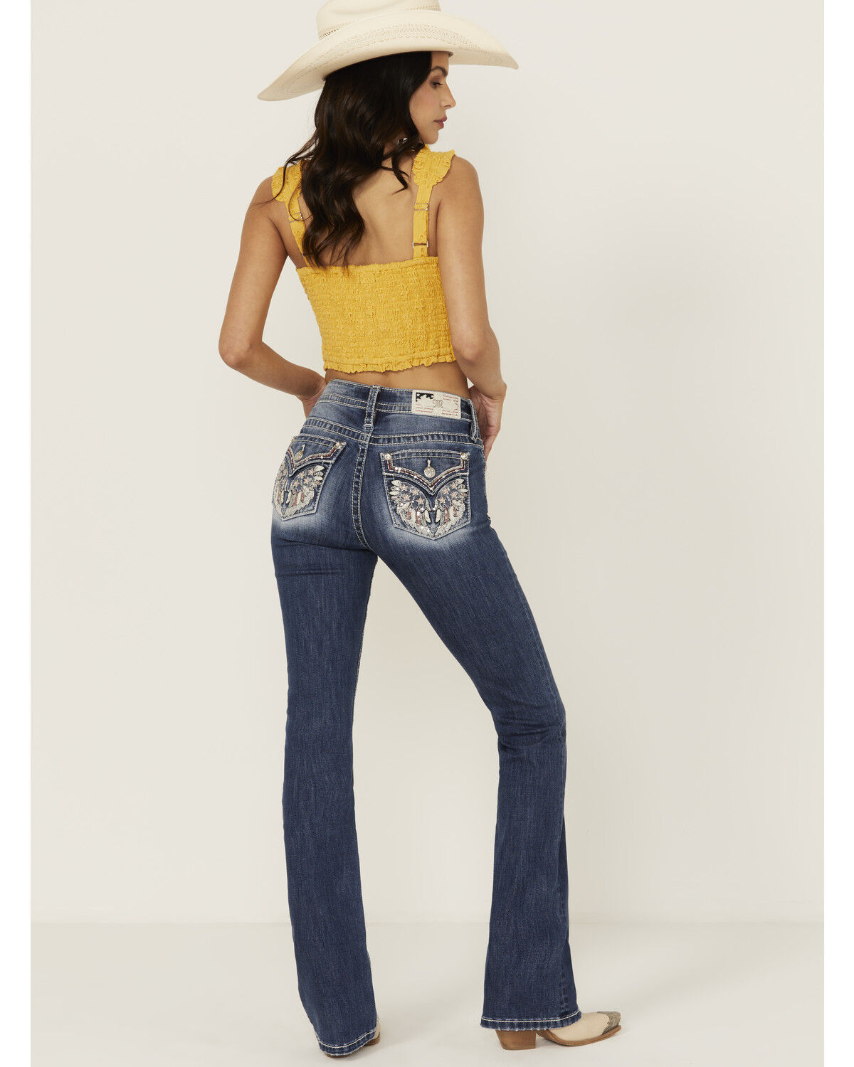 Product Name:  Miss Me Women's Medium Wash Mid Rise Americana Pocket Bootcut Stretch Denim Jeans