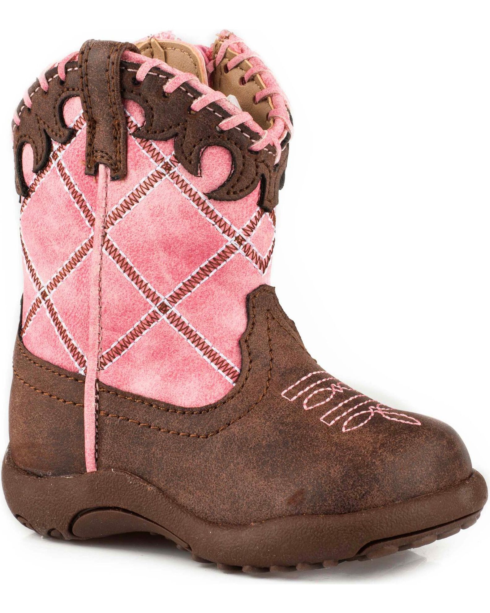 Roper Infant Girls Cowbaby Diamond Whipstitch Pre Walker Western Boots Round Toe Boot Barn