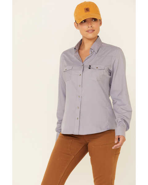 Hooey Women's Solid Habitat Sol Lightweight Long Sleeve Snap Western Core Shirt , Violet, hi-res