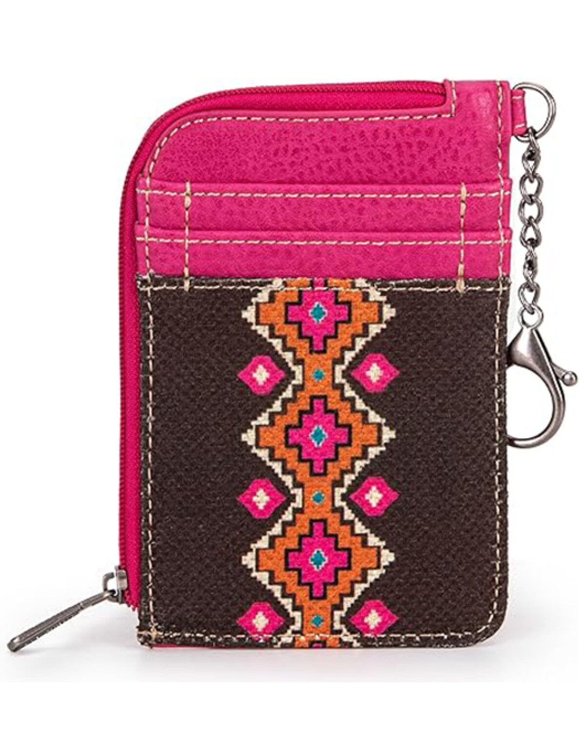 Image #1 - Wrangler Women's Southwestern Print Keychain Wallet, Pink, hi-res