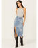 Image #1 - Vibrant Denim Women's Rhinestone Star Medium Wash Mid Length Denim Skirt, , hi-res