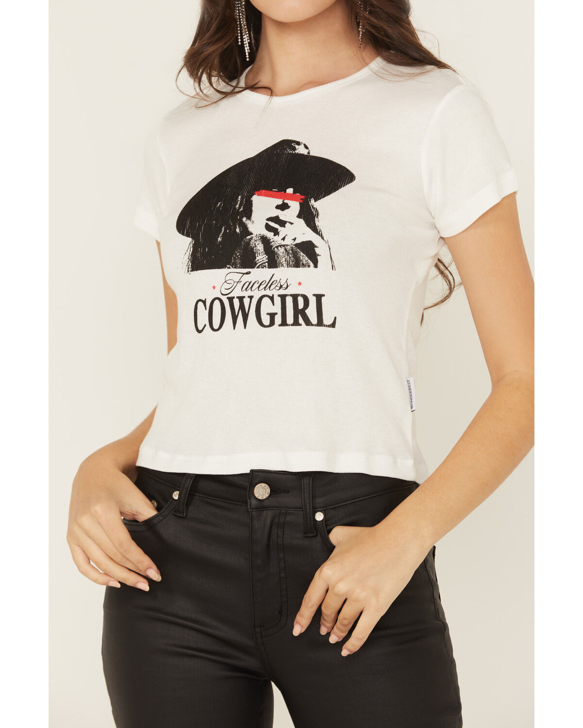 Image #3 - Wonderwest Women's Faceless Cowgirl Short Sleeve Baby Rib Tee, White, hi-res