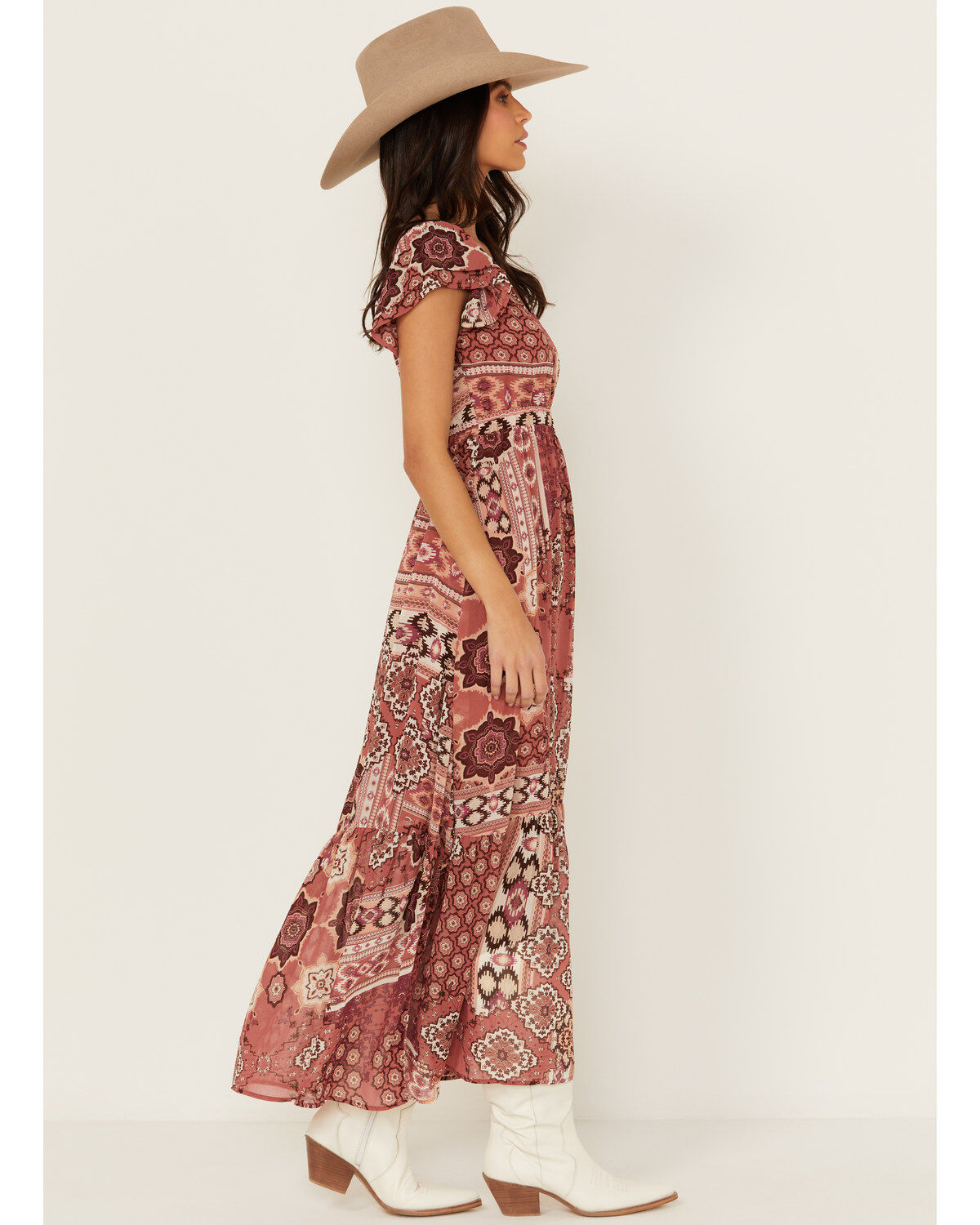 Image #3 - Shyanne Women's Printed Chiffon Short Sleeve Maxi Dress, Rust Copper, hi-res