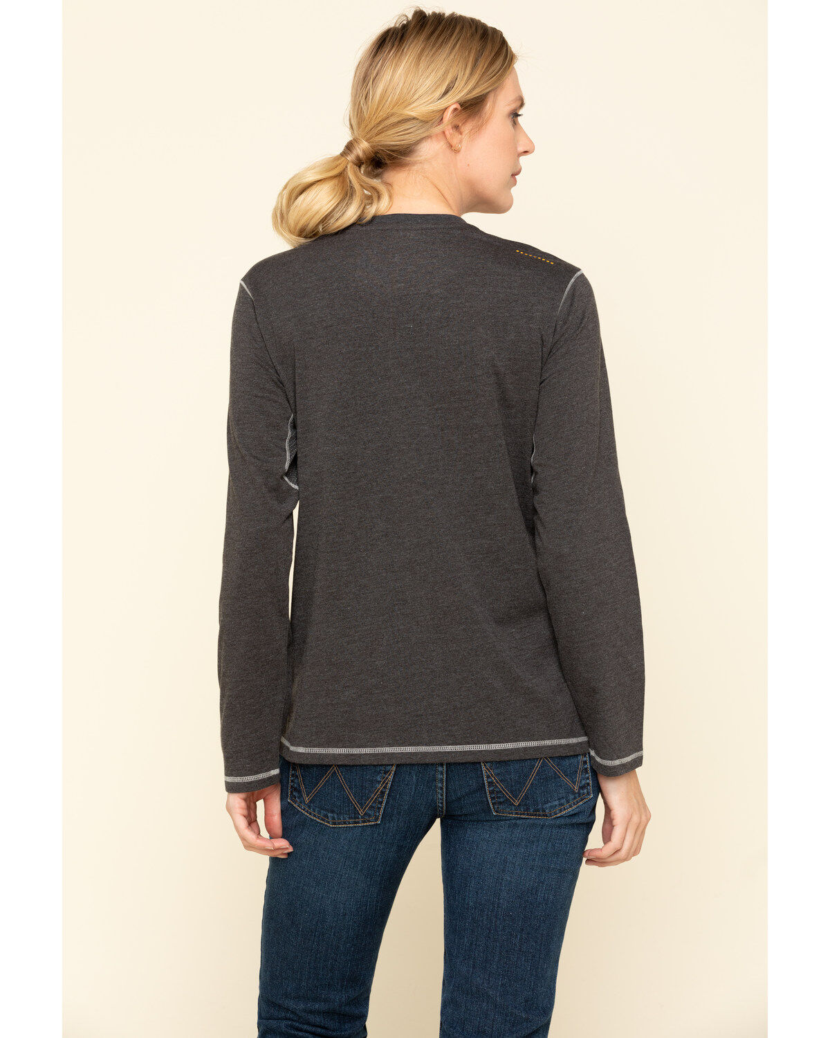 Image #2 - Ariat Women's Charcoal Heather Rebar Logo Long Sleeve Work Shirt, , hi-res