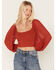 Beyond The Radar Women's Long Puff Sleeve Corset Blouse, Rust Copper, hi-res