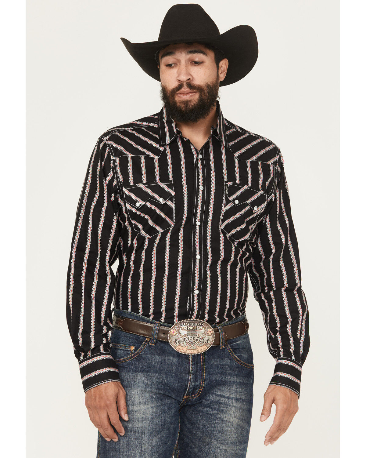 Image #1 - Cinch Men's Modern Fit Striped Long Sleeve Snap Western Shirt, Black, hi-res