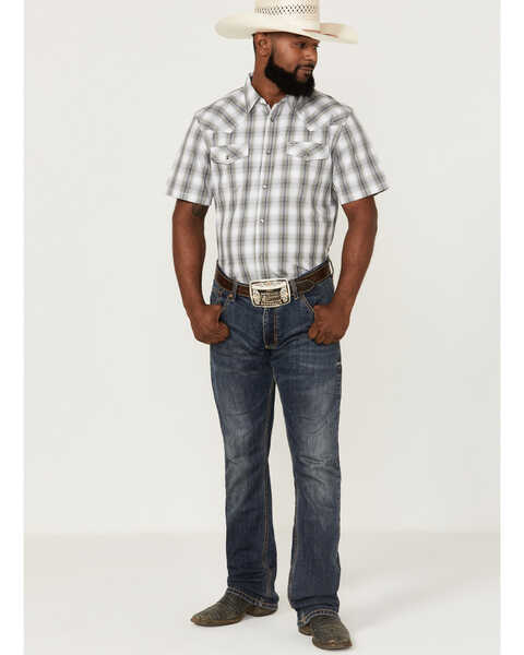 Image #2 - Cody James Men's Tranquil Ombre Plaid Print Short Sleeve Pearl Snap Western Shirt , White, hi-res