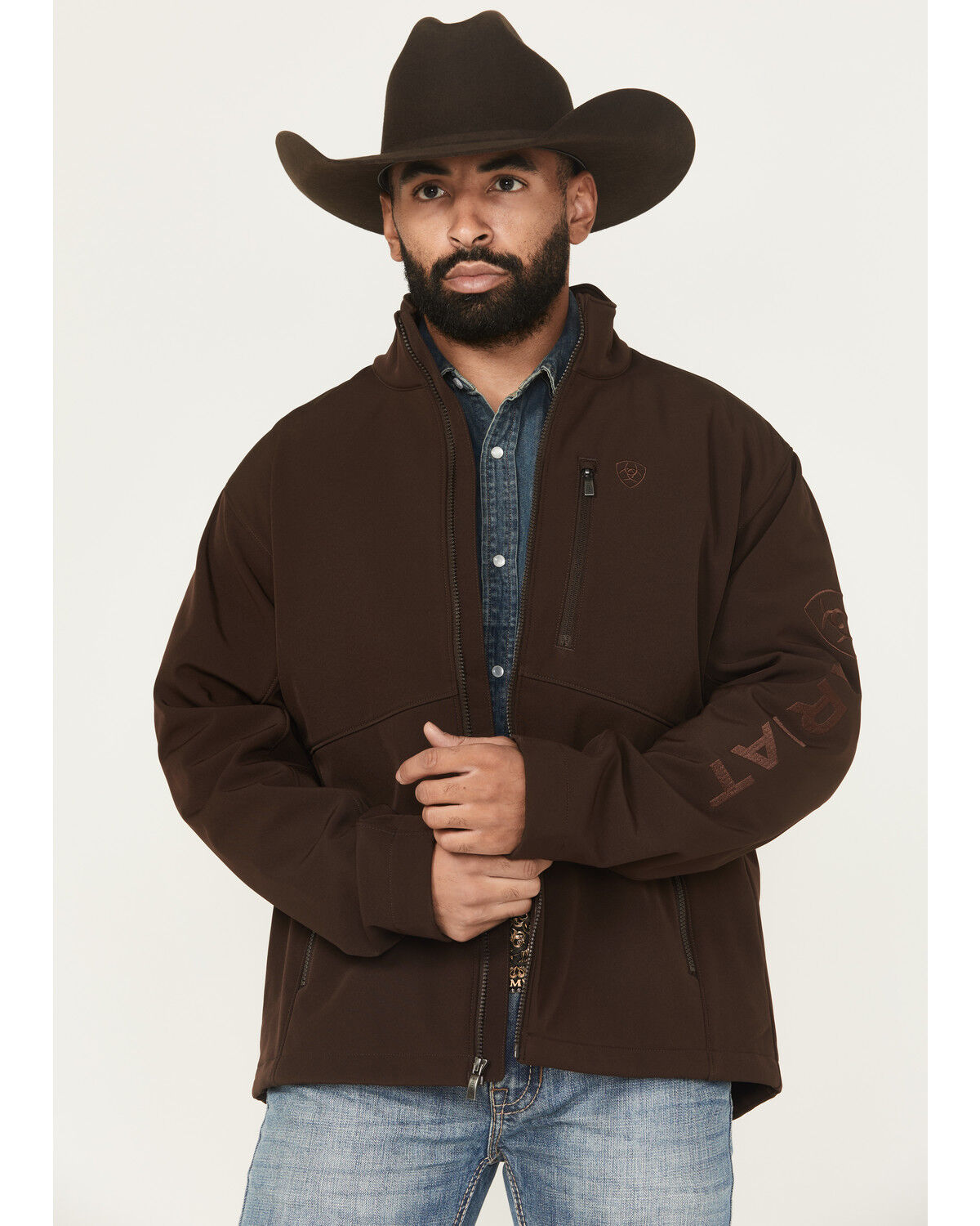 Image #1 - Ariat Men's Solid Concealed Carry Softshell Jacket, Chocolate, hi-res