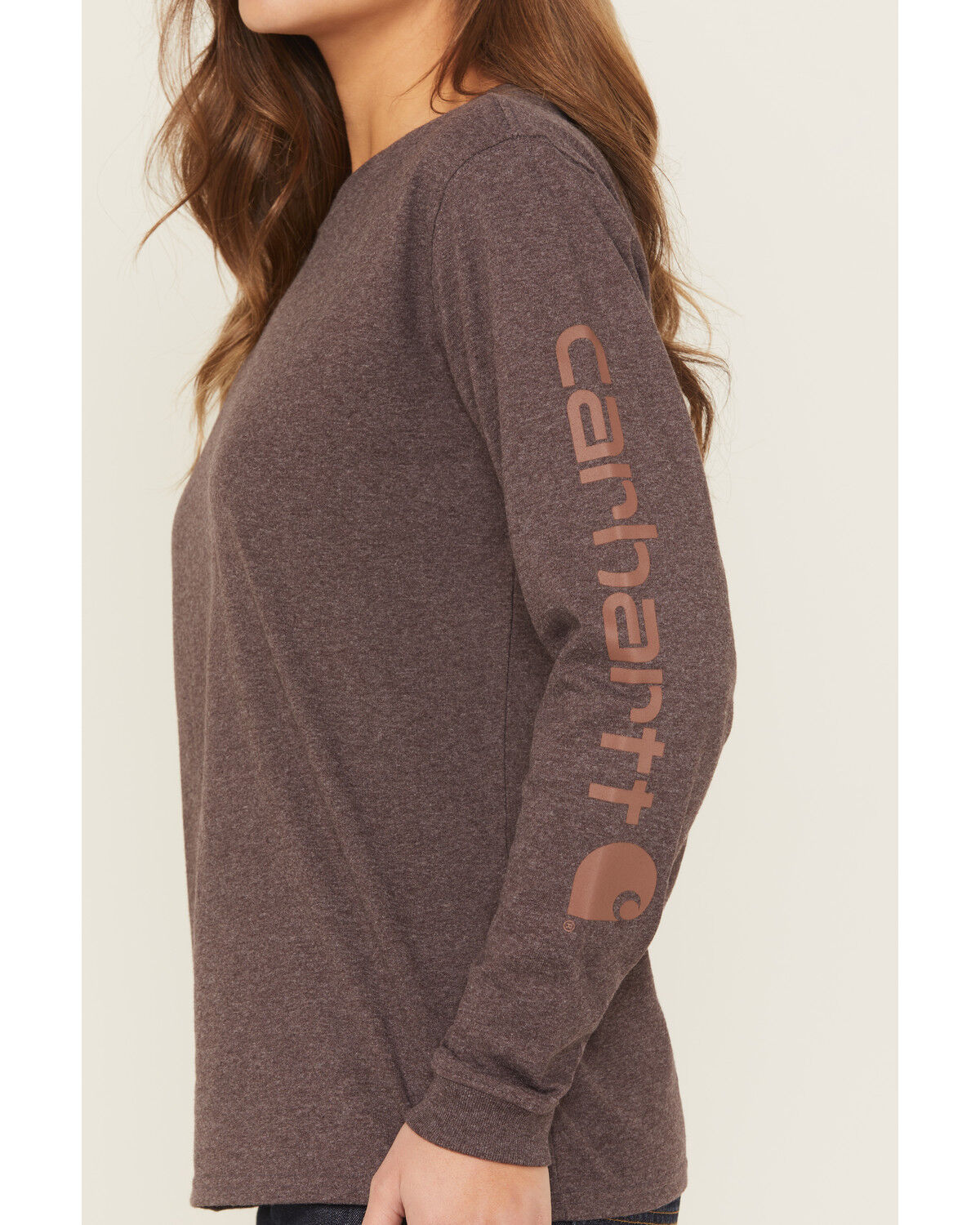 Image #3 - Carhartt Women's Loose Fit Heavyweight Long Sleeve Logo Graphic Work Tee, Purple, hi-res