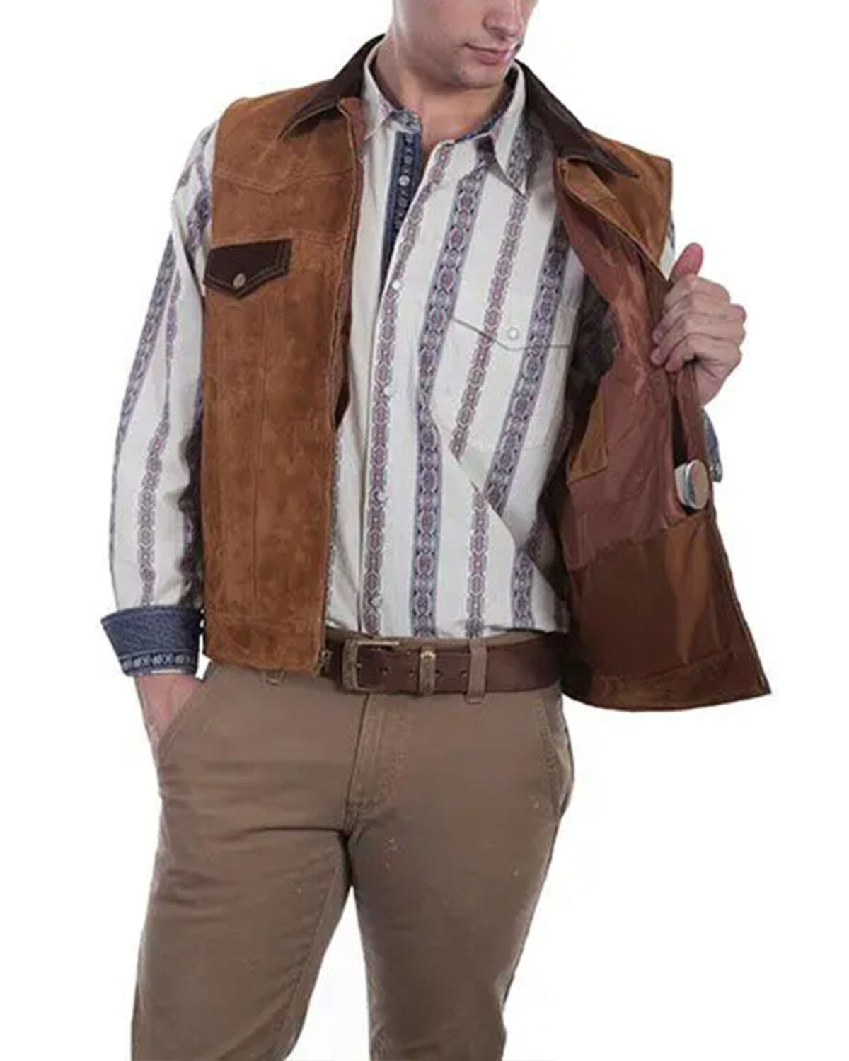 Image #2 - Scully Men's Two Tone Concealed Carry Suede Vest - Big, Coffee, hi-res
