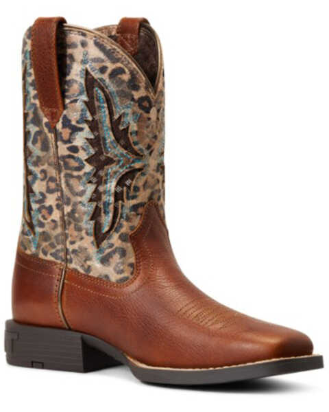 Ariat Girls' Koel VentTEK Leopard Print Western Boots - Broad Square Toe , Brown, hi-res