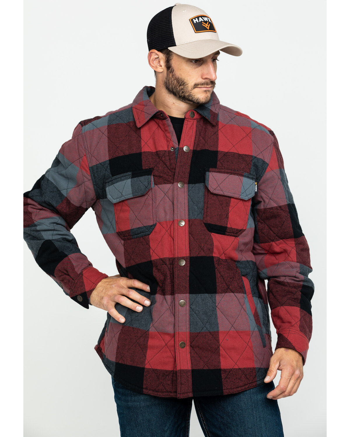 Image #1 - Hawx Men's Red Quilted Plaid Shirt Work Jacket - Big, , hi-res
